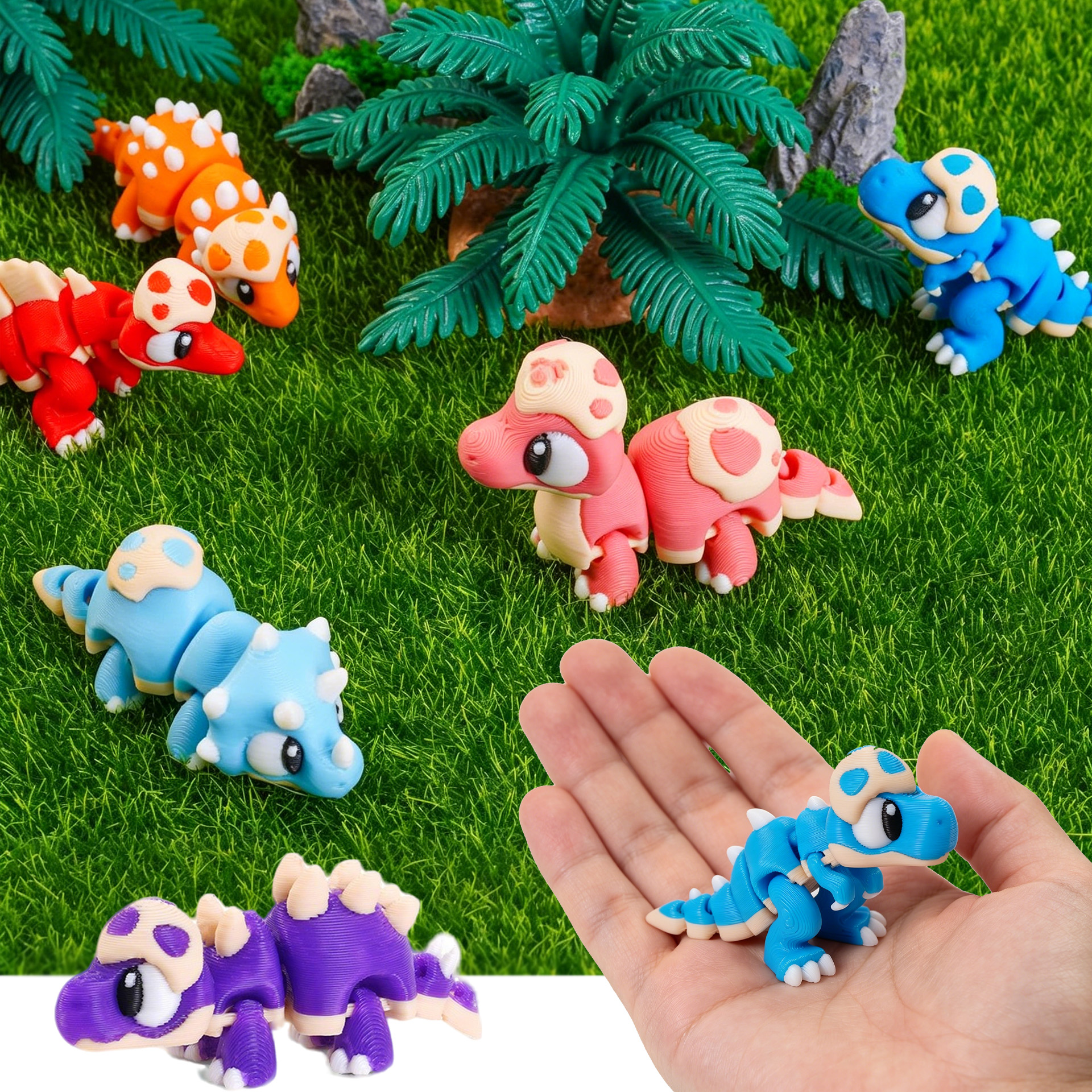 3D Printing Examples - Set 3D Printed Mini Dinosaur Toys