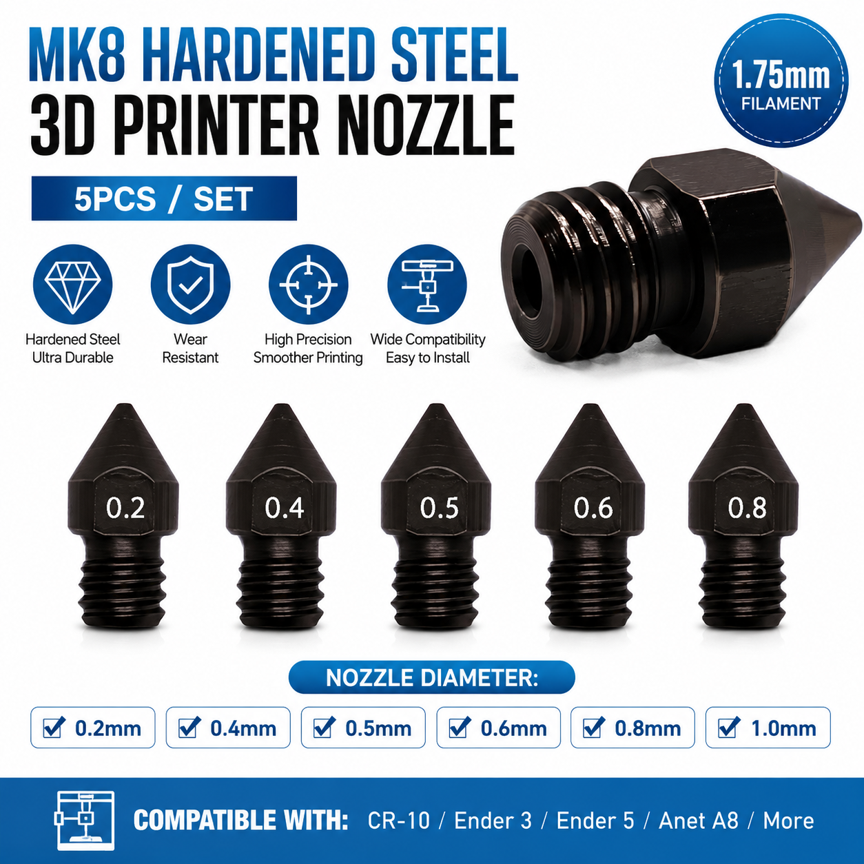 Super Hardened Steel Nozzle MK - огляд і ціна 3D Printer Hotend Kit