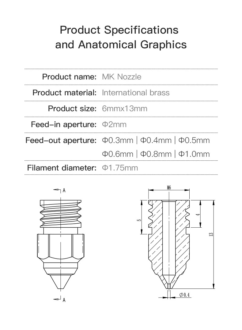 Creality 5Pcs/Set 0.2/0.4/0.6/ - огляд і ціна 3D Printer Nozzle Brass