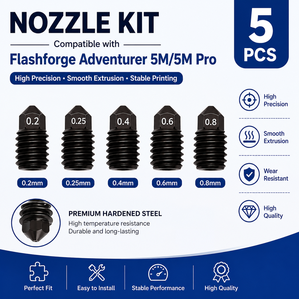 For Flashforge Adventurer 5M ( - огляд і ціна Nozzle 0.4Mm Hardened