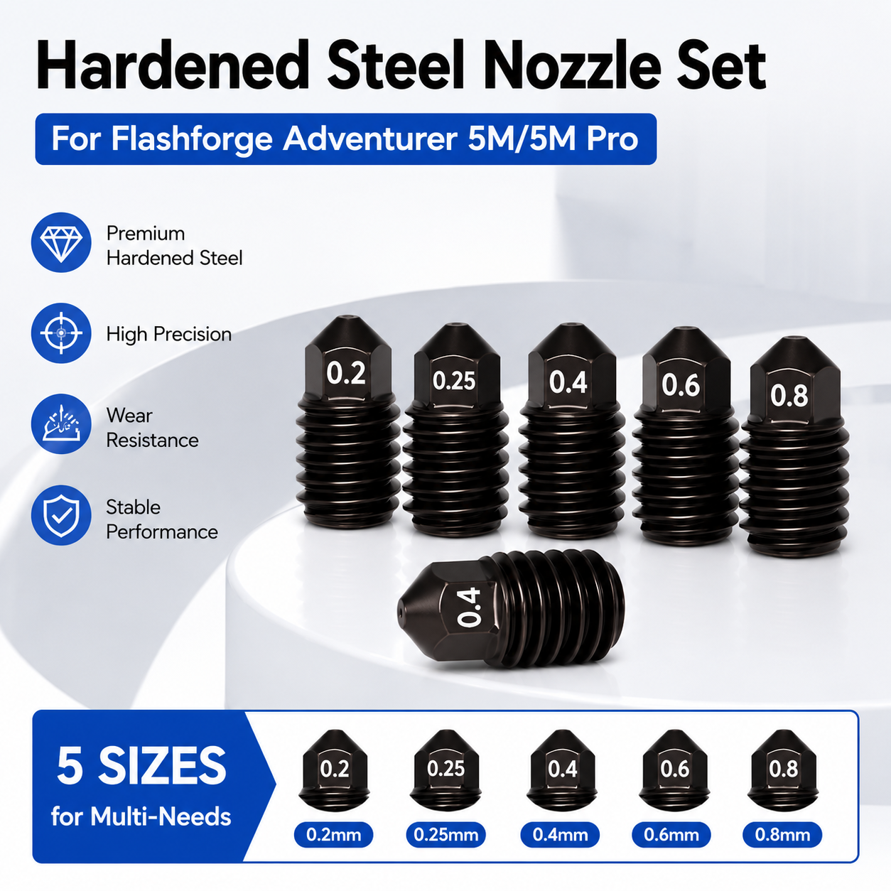 For Flashforge Adventurer 5M ( - огляд і ціна Nozzle 0.4Mm Hardened